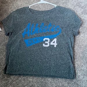Grey, white, blue Aeropostale crop top.